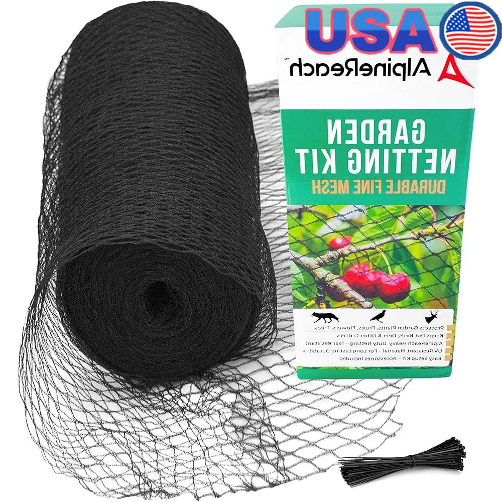 Heavy Duty Garden Netting 15x50ft Bird and Deer Protection Extra Strong Woven Mesh Reusable Kit with Zip Ties Plants