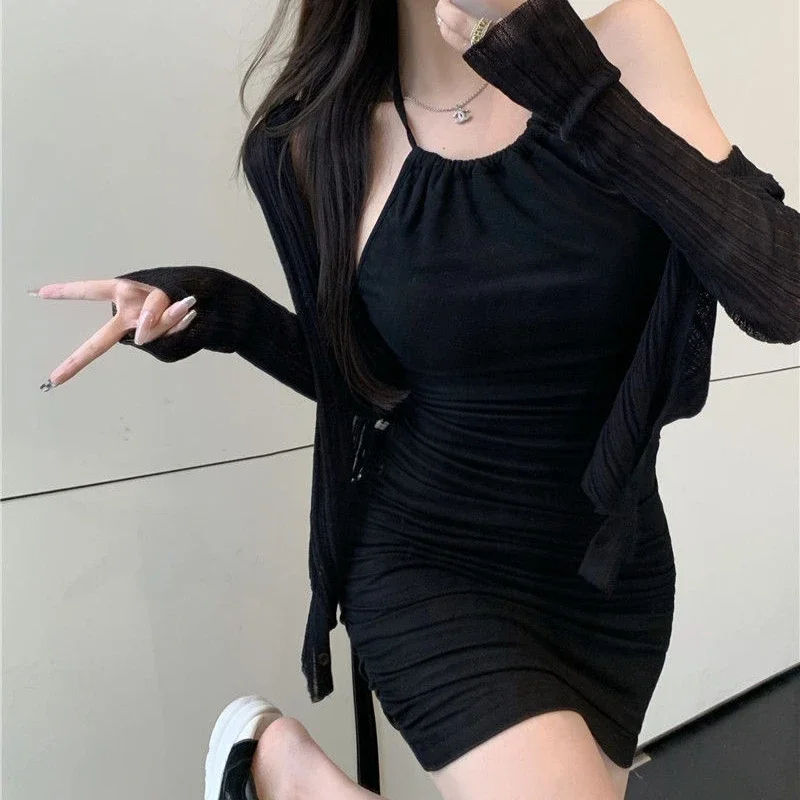 ชุดBodyconผู้หญิงSimple Slimสาวเซ็กซี่Partywear Night Club Backlessห่อสะโพกเกาหลีแฟชั่นHalter Vestidos Hotsweet Mini