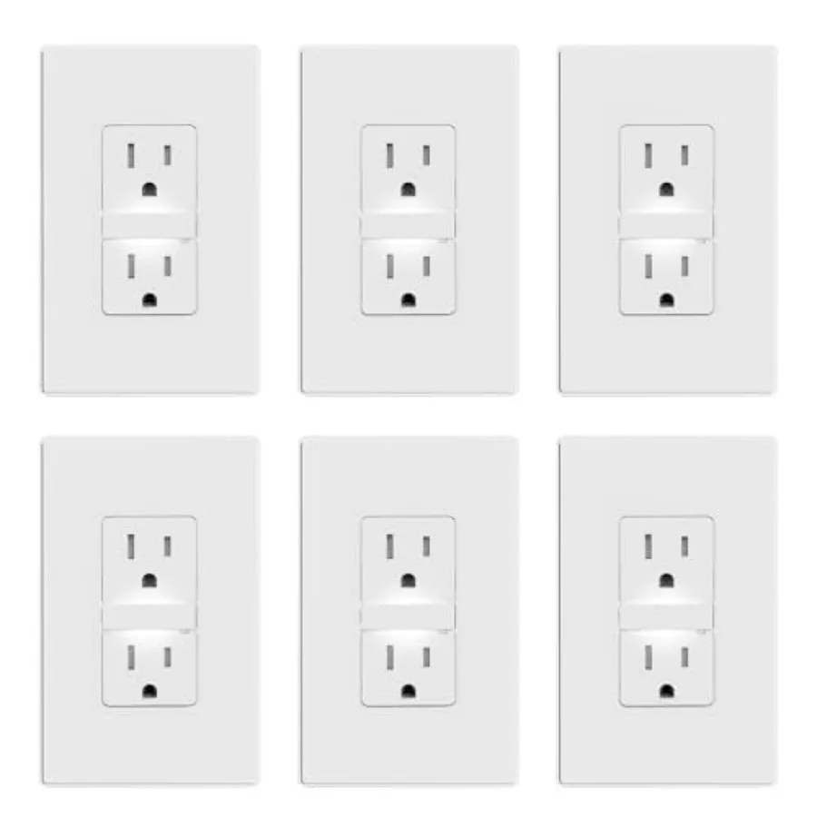 Decorative Outlet Night Light, Electrical Wall Outlets with Built in Led Guidelight 000K, Tamper Resistant Receptacle, 5 Amp 5