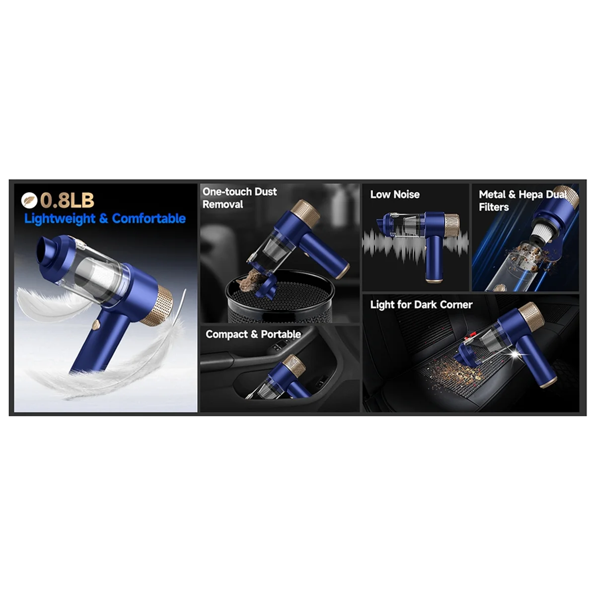 

Ручной автомобильный пылесос HIWS, автомобильный пылесос, портативный беспроводной, с несколькими насадками, мощный ручной пылесос, для дома, домашних животных, офиса