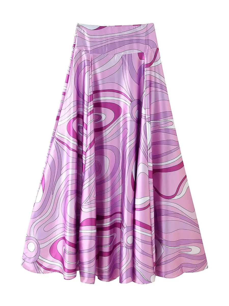 TWOTWINSTYLE Holiday Elegant Printing Two Piece Set for Women O Neck Short Sleeve Top High Waist Maxi Skirt Suit Female Style - Image 6