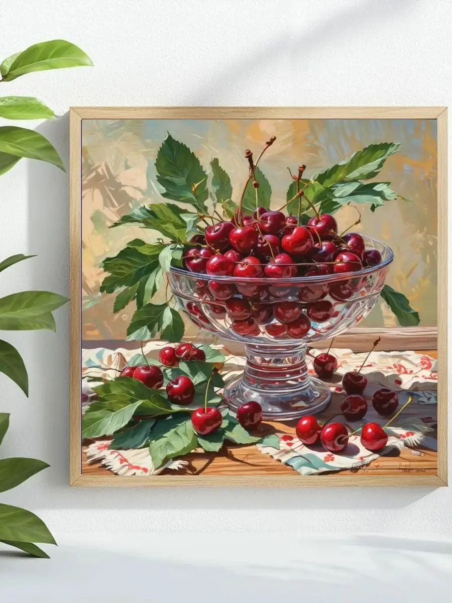 1 Stück 40x40 cm/15,74 Zoll Kirschmotiv Kreuzstich-Set DIY-Kit 11CT/14CT Joy Sunday Vollstickerei Neuankömmling – Detail 1