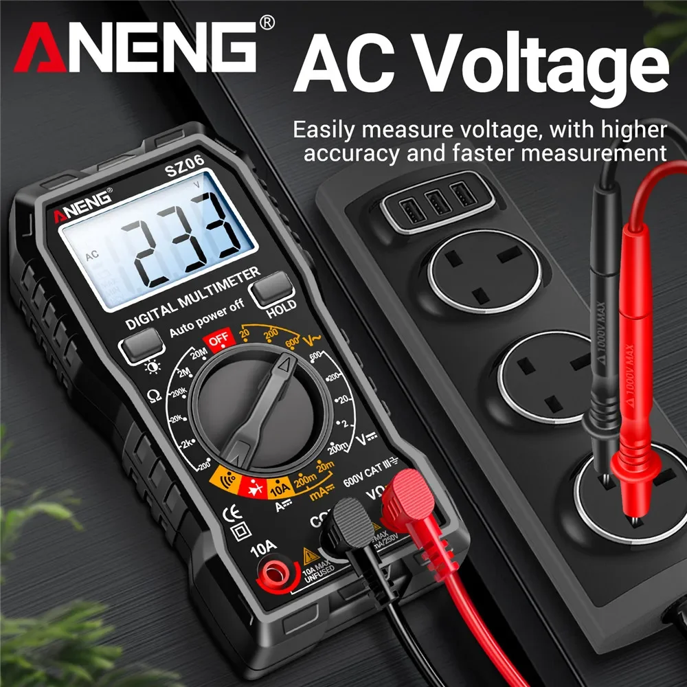 ANENG 600V AC/DC Voltage Meter DC Current Ohm Resistance Diode Measurement Testing Tools Smart Digital Multimeter 2000 Count