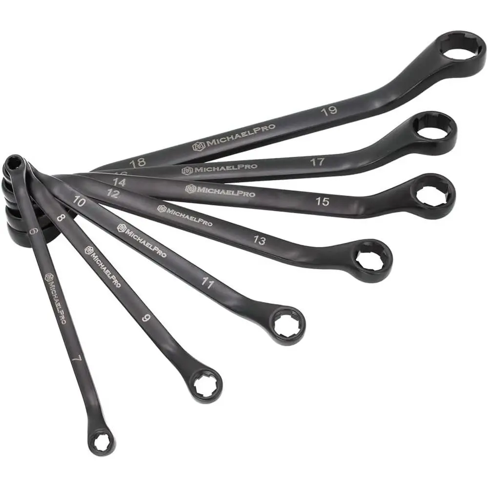 

7-Piece Metric Bolt Extractor Wrench Set, 45° Offset, 6-19mm, CR-V Steel, for Stripped Bolts, with Storage Tray