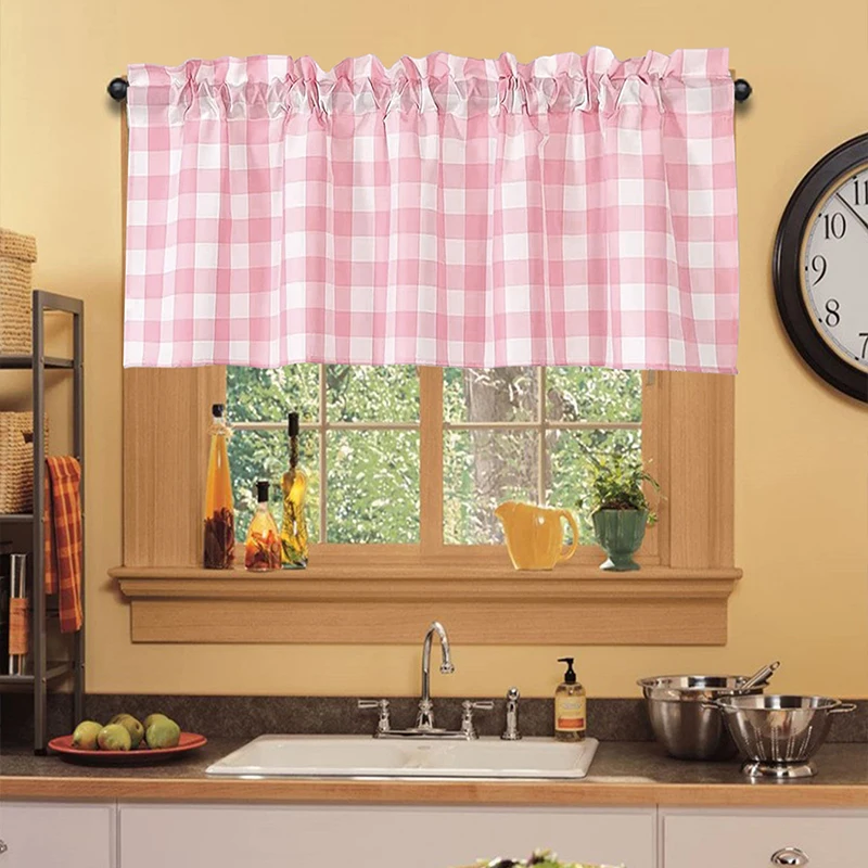 Leisure Sweet Grid Short Curtain Suitable for Wedding Party Living Room Dining Room Kitchen Home Daily Decoration