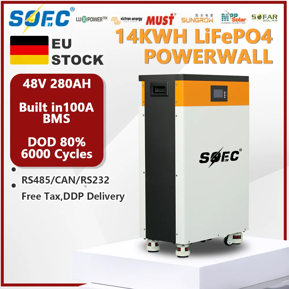 SOEC 48V 280AH 14KWH Lithium Battery Powerwall 6000 Cycle Lifepo4 Battery Pack Built in CAN RS485 BMS Home Energy Solar Free TAX