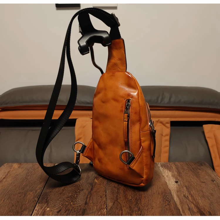 Moda vintage vegetal curtido couro saco de peito masculino festa de fim de semana bolsa de ombro esportes couro genuíno adolescentes crossbody saco