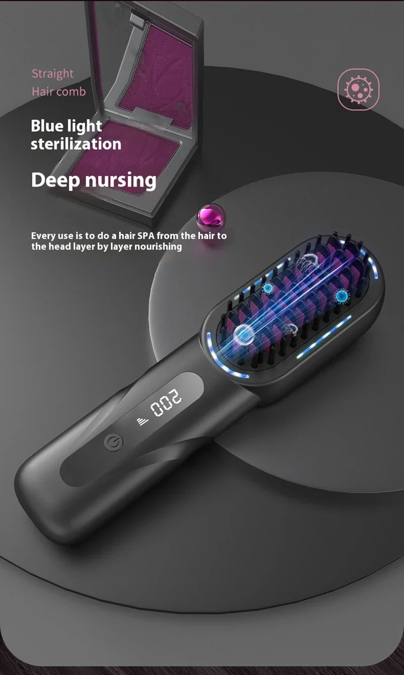 Wireless Straight Curling Hair Comb Heating Negative Ion Hair Straightener Rechargeable Anti-scalding Electric Hair Care Brushes
