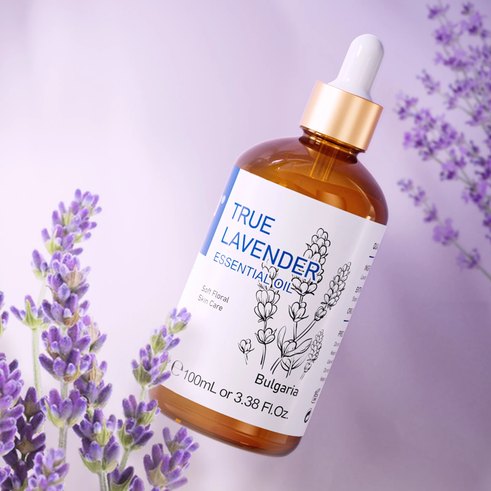 

HIQILI 100ML True Lavender Essential Oil for Aromatherapy Skin Care Relaxation Natural Plant-Based Hydrating Body Oil