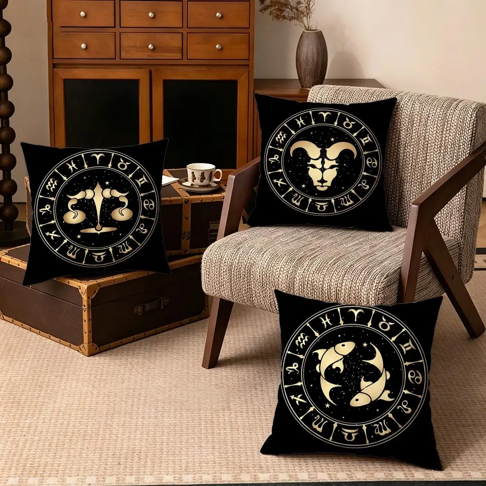 Pattern-Luxury Twelve ConstellationS Cushion Cover Soft Velvet Cushion Cover Set  50x50 45x45 Zipper Pillowcase for Home Decor