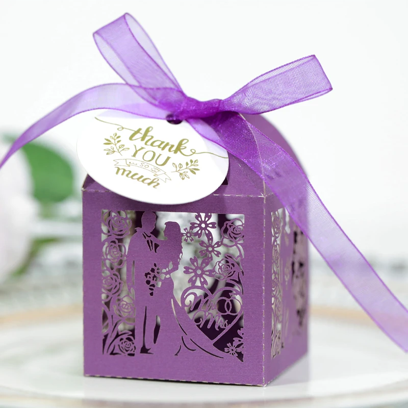 25/50pcs Candy Packaging Boxes for Wedding Valentine\'s Day Bride Groom Gift Box with Ribbons Thank You Tag Party Decor Wholesale