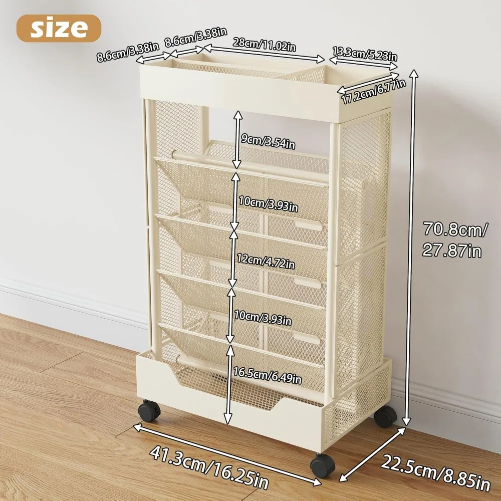 Book Cart with Wheels Mobile Bookshelf Rolling Bookshelf Organizer Bookcase Book Storage Rack, Book Movable Rolling Carts