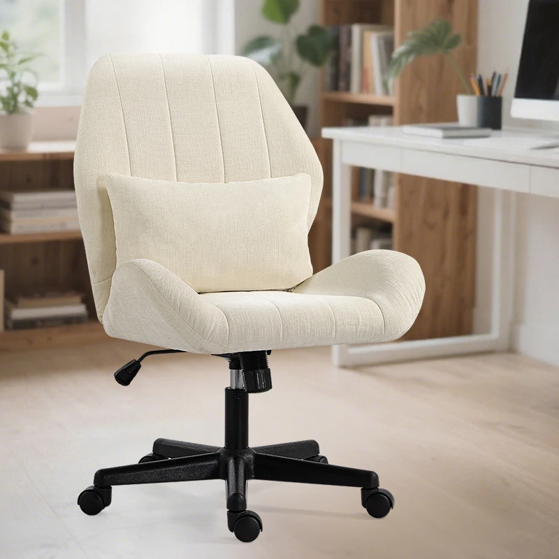 

July003 Бежевое офисное кресло с мягкой обивкой, эргономичное вращающееся настольное кресло для домашнего офиса, кресло с откидной спинкой, одиночный диван-кресло