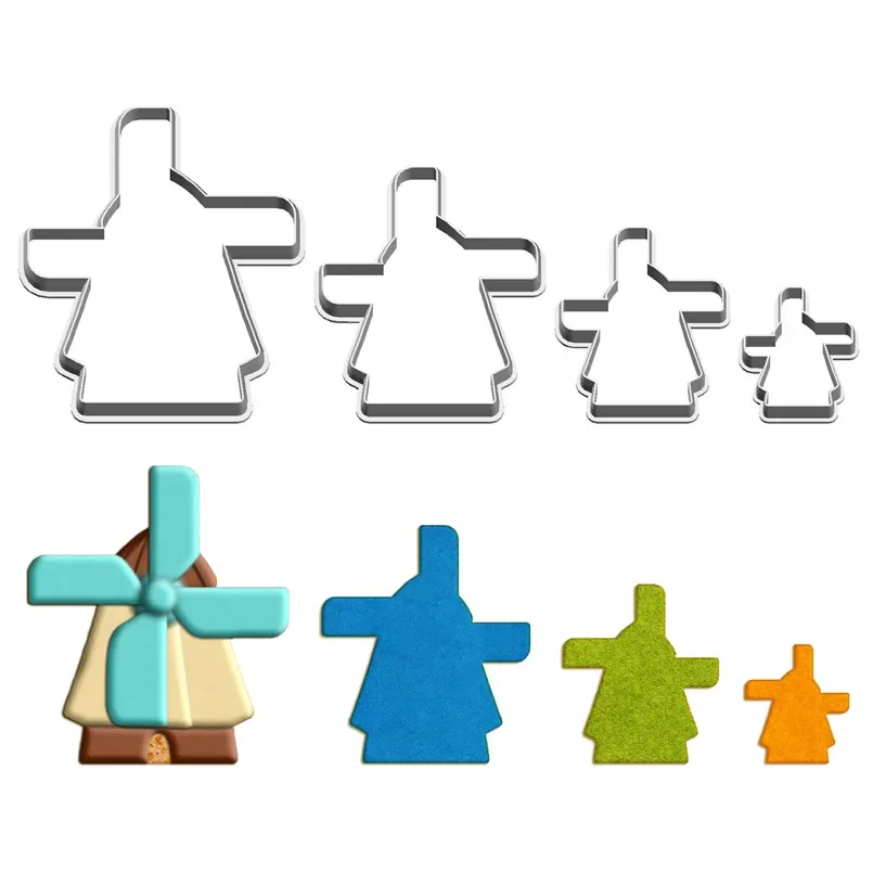 Four Specifications Cartoon Sightseeing Building,Pastoral Windmills,Plastic Mold,Cake Fondant Tools,Cookie Sushi Fruits Cutters