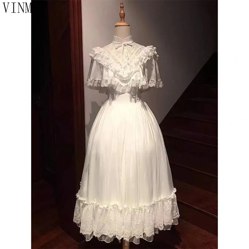 2025 Coffee Breakภาษาฝรั่งเศสคําสีขาวแขนฟองชุดเด็กฤดูร้อนFiditive Princess Vintageชุดสีขาว