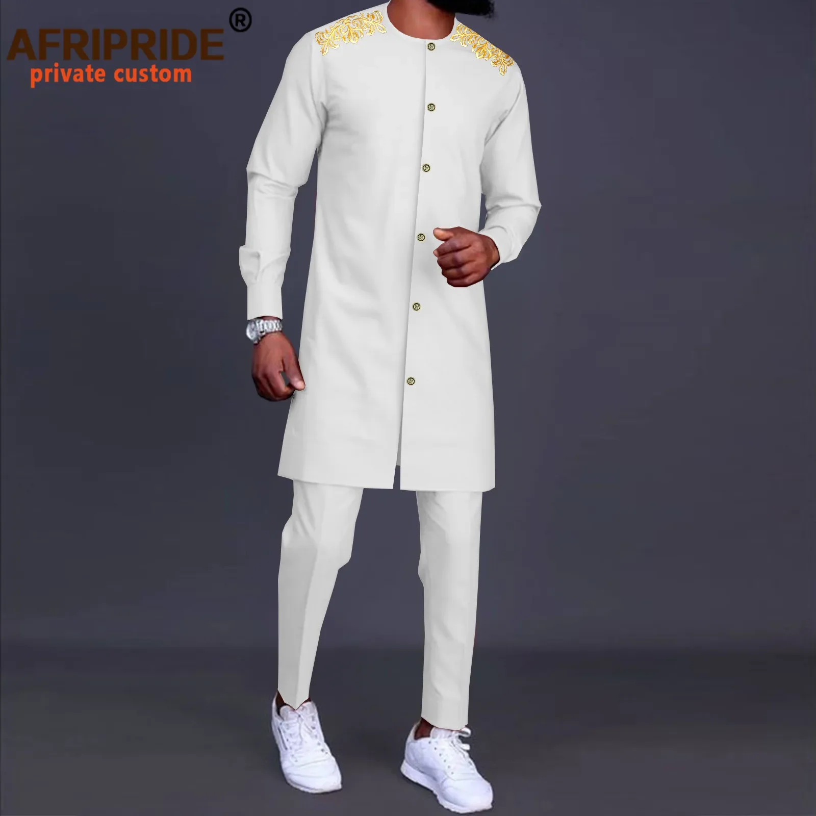 African Men Clothing Traditional Set Embroidery Jacket and Pants 2 Piece Set Single-breasted Blazer Dashiki Outfits A2116069