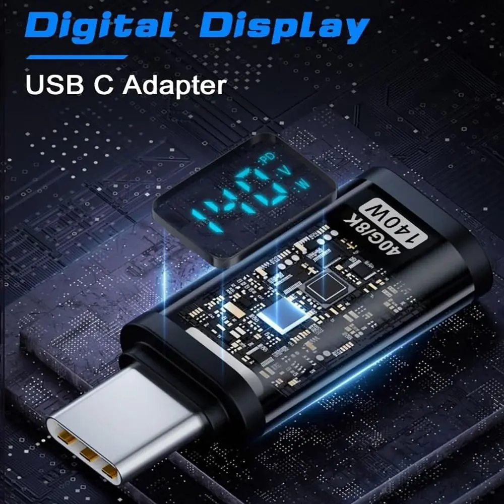 PD 140W USB-C Adapter Digital LED Display 40Gbps Power Meter Tester Aluminium Alloy 8K 60HZ Type-C Extension Connector