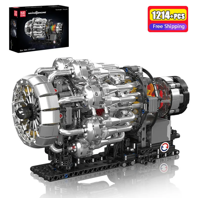 10216 1214 Piezas de Bloques de Construcción de Motor Turbojet MOC, Ladrillos de Ensamblaje de Potencia Mecánica Técnica, Juguetes Educativos de Bricolaje para Adultos