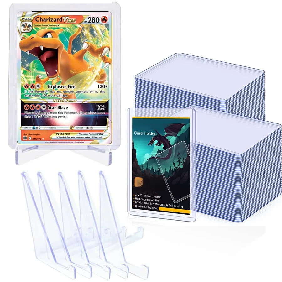 1-10pcs Hard Plastic Cards Sleeves And Stand Display Set For Yugioh PKM PTCG Baseball Football Game Card Trading Protectors