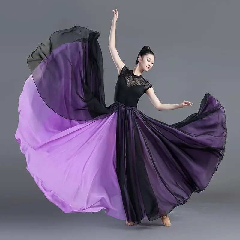 

Ballet Belly Dance Women Gypsy Long Skirts Dancer Practice Wear Assorted Solid Purple Gold Dance Skirt 720 Degree Chiffon Skirt