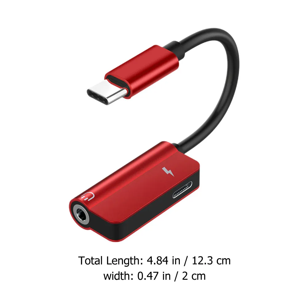Type-C to 3.5mm Headphone Adapter 2-in-1 Portable Alloy Converter Compatible with Universal Phones Supports Simultaneous