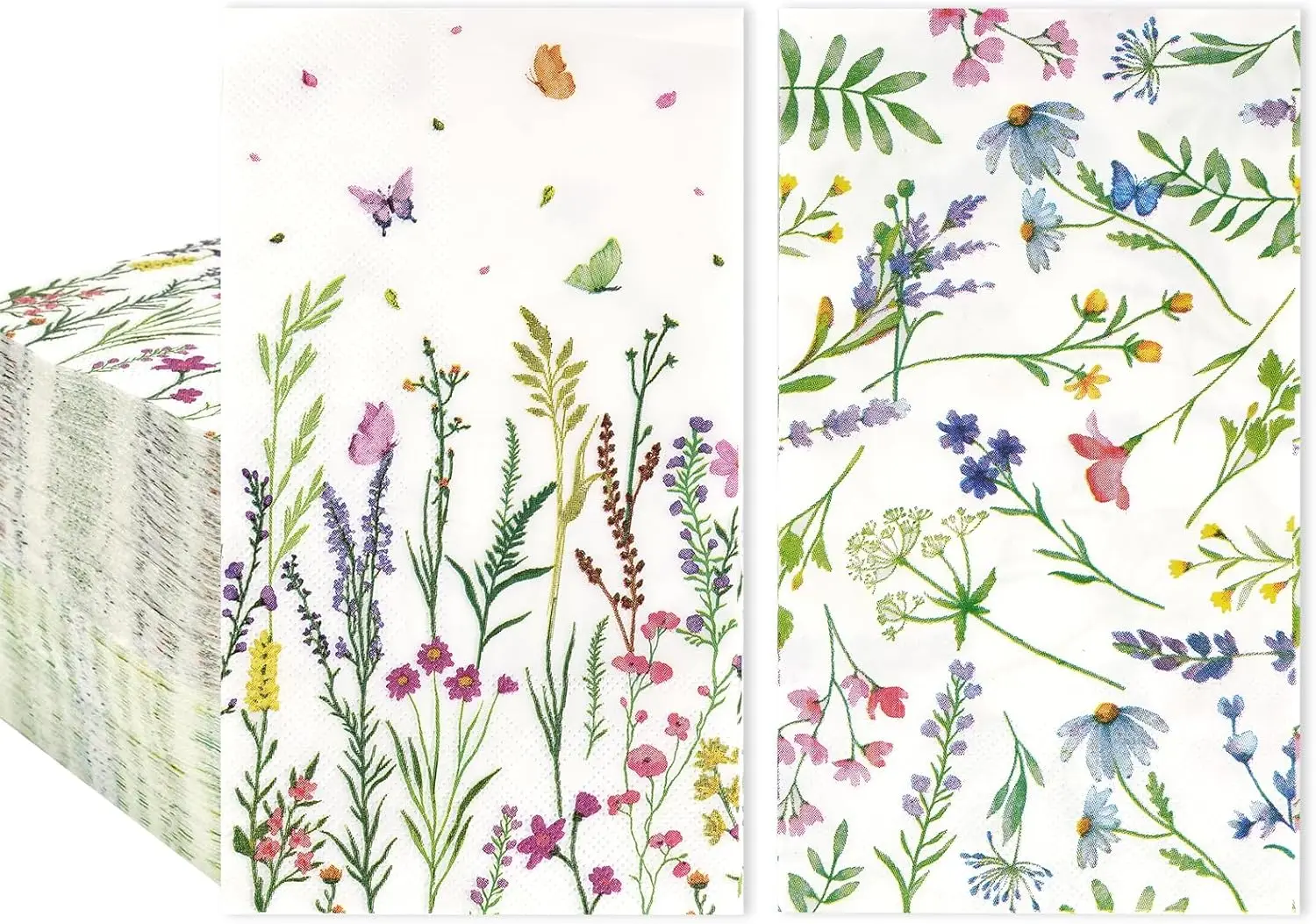 100Pcs Floral Paper Napkins, 2-Ply Disposable Wildflower Party Napkins Guest Dinner Hand Towels with Butterfly Flower for Spring