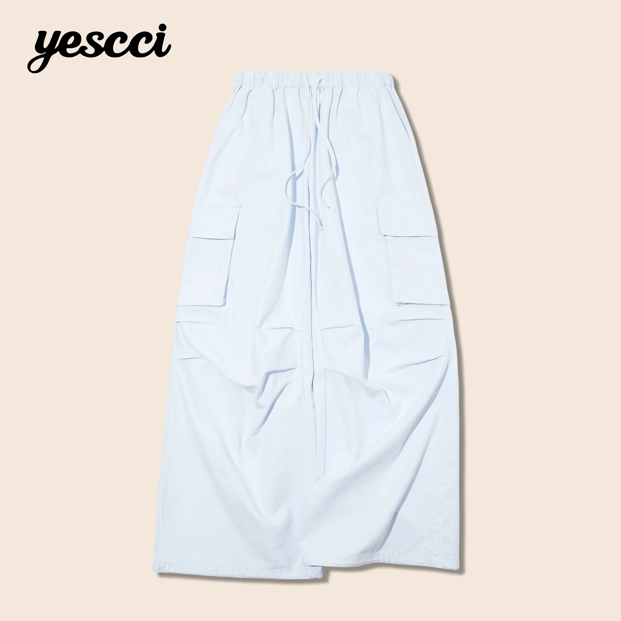 YESCCI Women's Wide Pants 2026 Autumn New Loose Cozy Cotton Linen Blend Trousers Functional Multi Pockets Cargo Pants S56341150