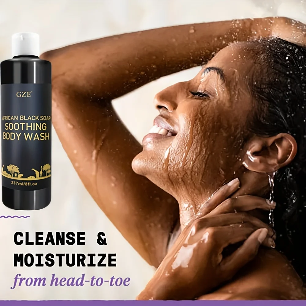 African Black Soap Body Wash - Natural Cleansing Formula with Shea Butter and Coconut Oil for Hydrated Skin - Moisturizing