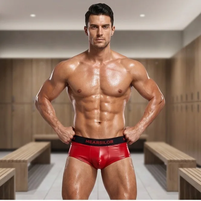 Latex Underwear Sexy Mens Shorts U Convex Pouch Flat Boxers Stage Wear Boxershorts Men Ammonia Solid Elastic Panties Low Waist