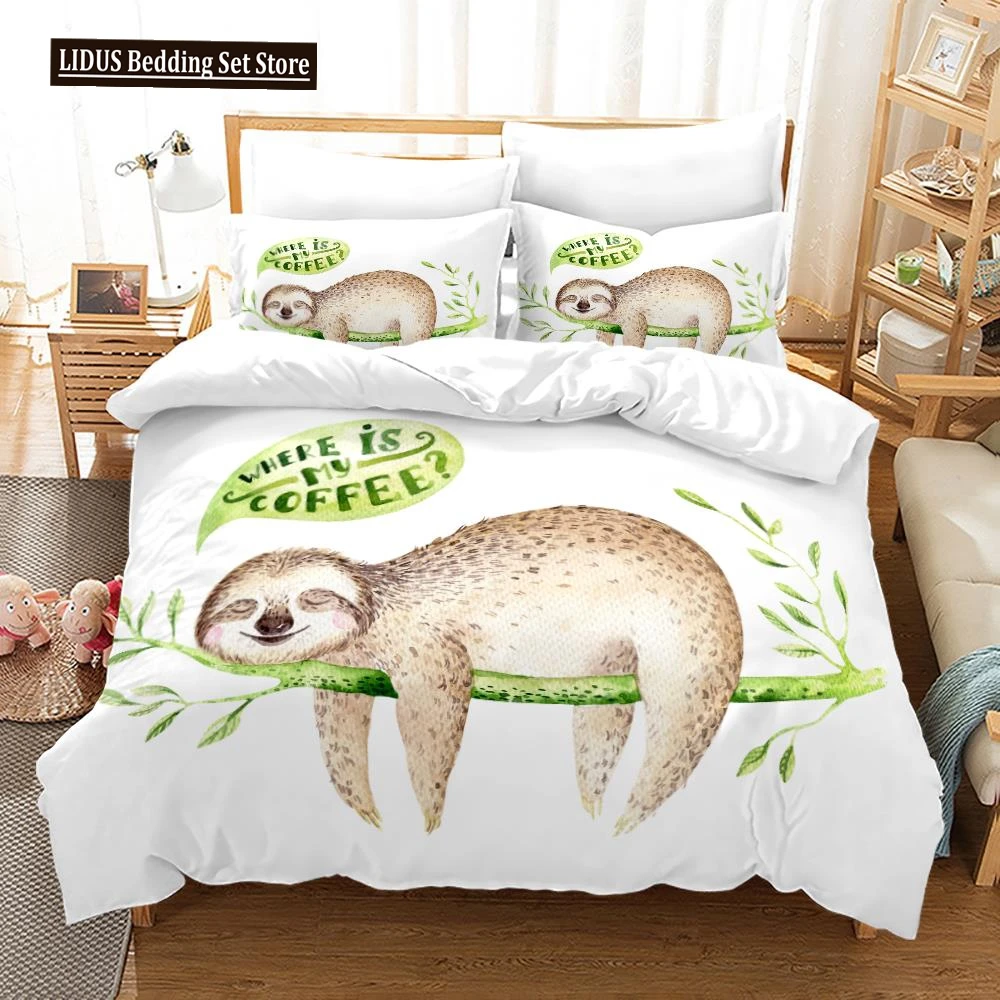 

Sloth Duvet Cover Set Arboreal Mammal Sleeping On Branch In Forest Lazy Mood Relaxing Theme Decorative Polyester Bedding Set