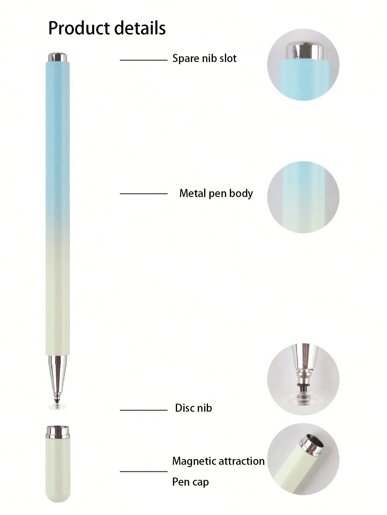 Macaron Gradient Color Capacitive Pen with Round Metal Magnetic Cap, Suitable for Touchscreens on Phones and Tablets, 1 Piece