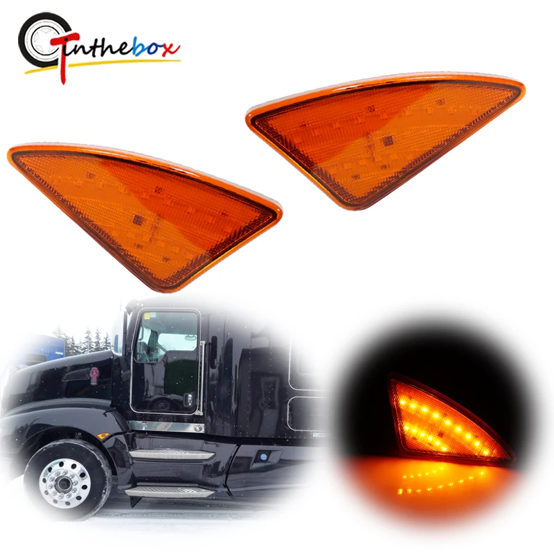 Gtinthebox Amber LED Car Front Fender Side Marker Turn Signal Lights For 2008-2021 Kenworth T660 T600 T170 T270 T370 Semi-Trucks