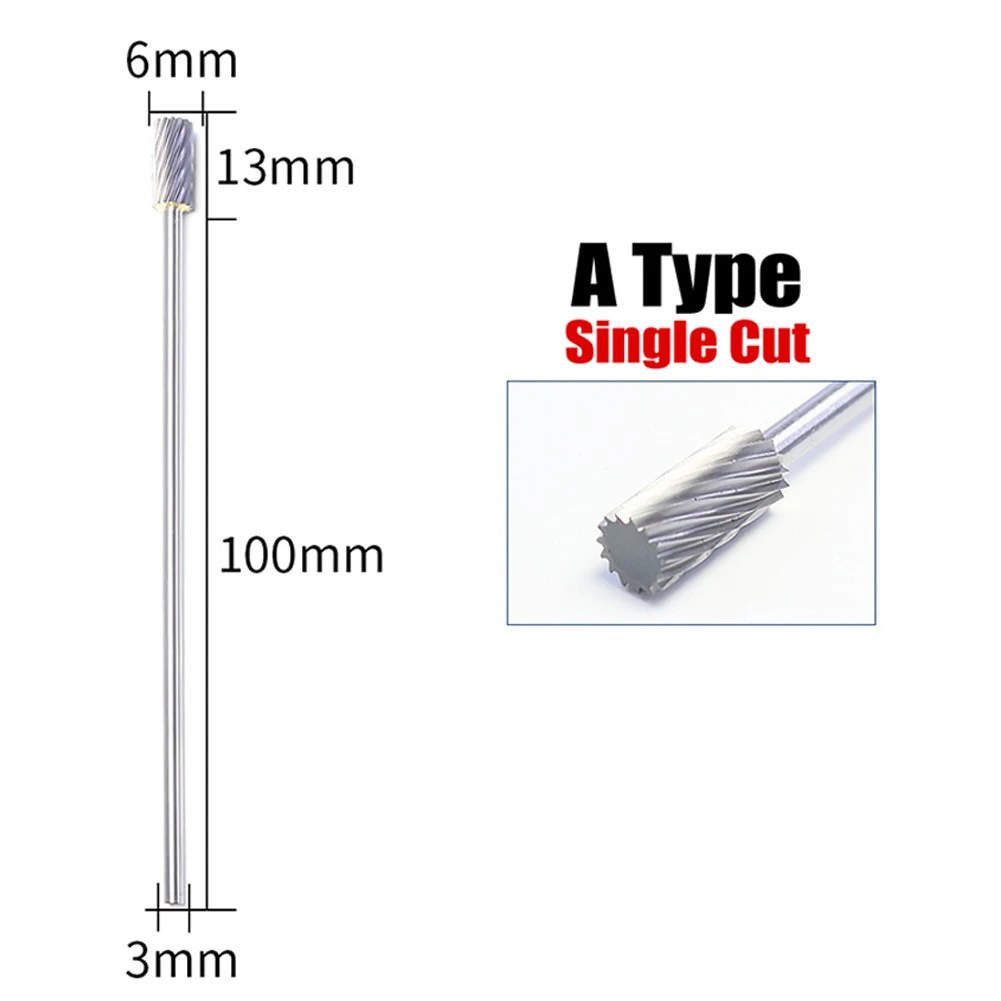 スチールタングステン回転バリ,高生産効率ロータリーファイル,金属錆びない,3x6x100mm,新品