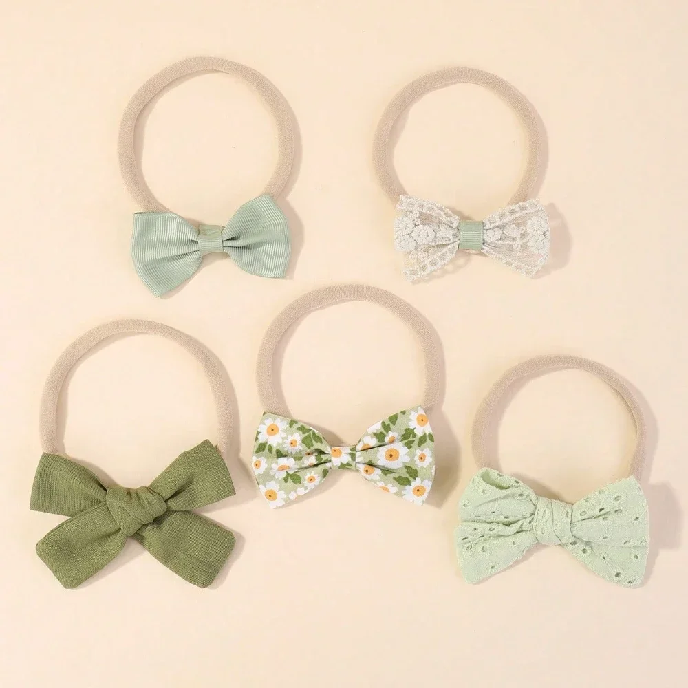 5 pièces/ensemble bébé bandeau élastique nouveau-né fleur dentelle nœud papillon en Nylon bandes de cheveux pour filles infantile enfant en bas âge doux cheveux accessoires cadeau