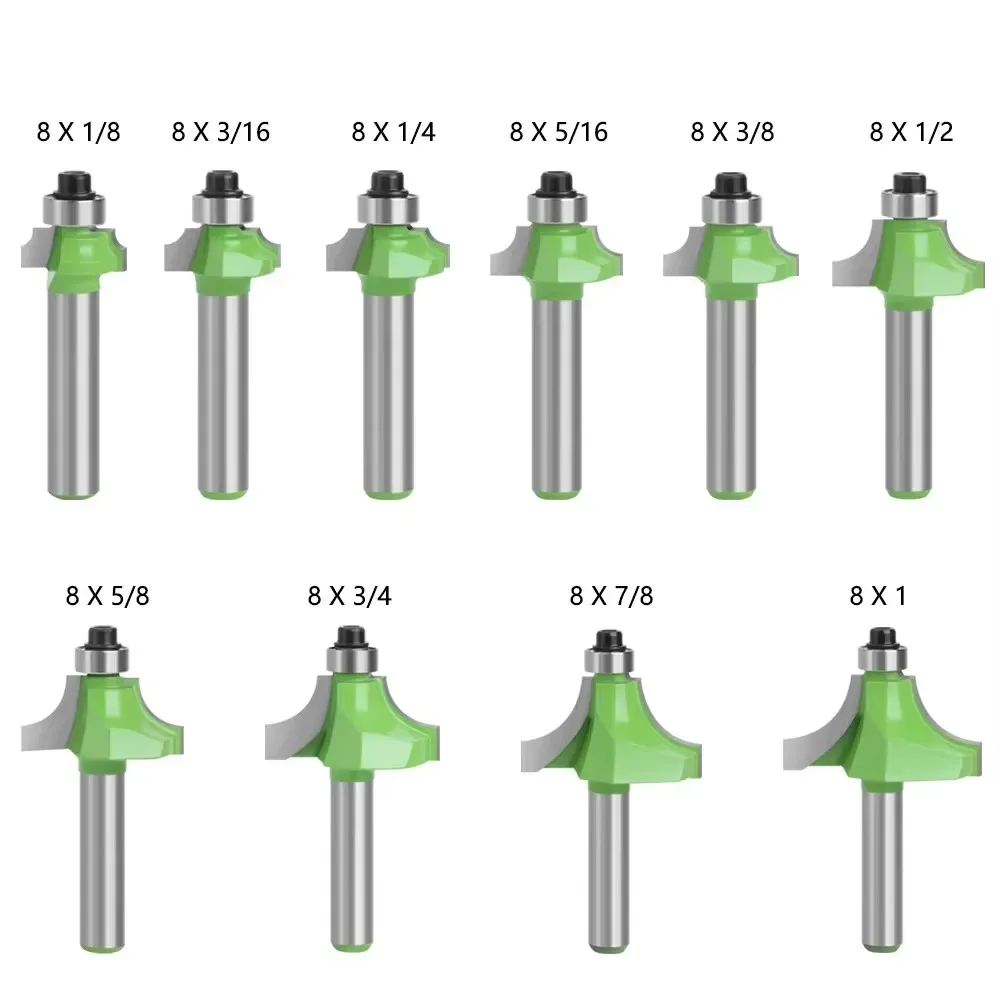 1PC 8mm Shank Corner Round Over Edging Wood Router Bit 2 Flute Corner Round Cove Box Bit Woodworking Tenon Milling Cutter Tool