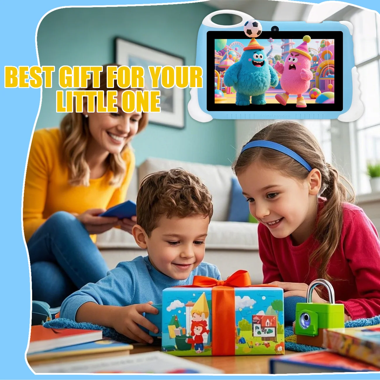 7-inch Android-kindertablet 12 onderwijstablet met dubbele camera's, ontworpen voor jongens en meisjes als leuke verjaardag, kerstcadeaus