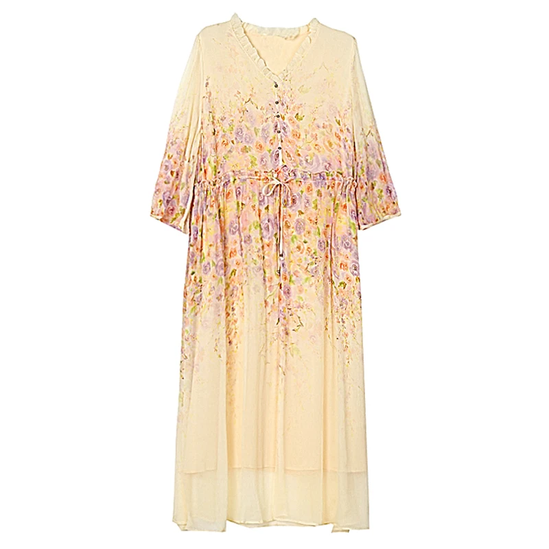 2025, Frühlingsurlaub, Boho, Strandurlaub, Maxi-Kleid für Damen, Vintage-Druck, eleganter Abend, Abschlussball, Sommer, luxuriöses Seiden-Midikleid