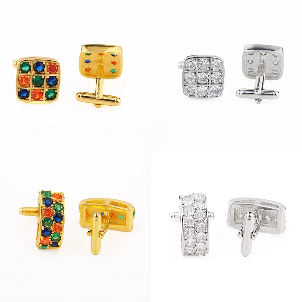 Men's Luxury Square Curved Zircon Cufflinks Colorful Crystal Enamel Shirt Cuff Buttons Wedding Business Formal Suit Jewelry Gift
