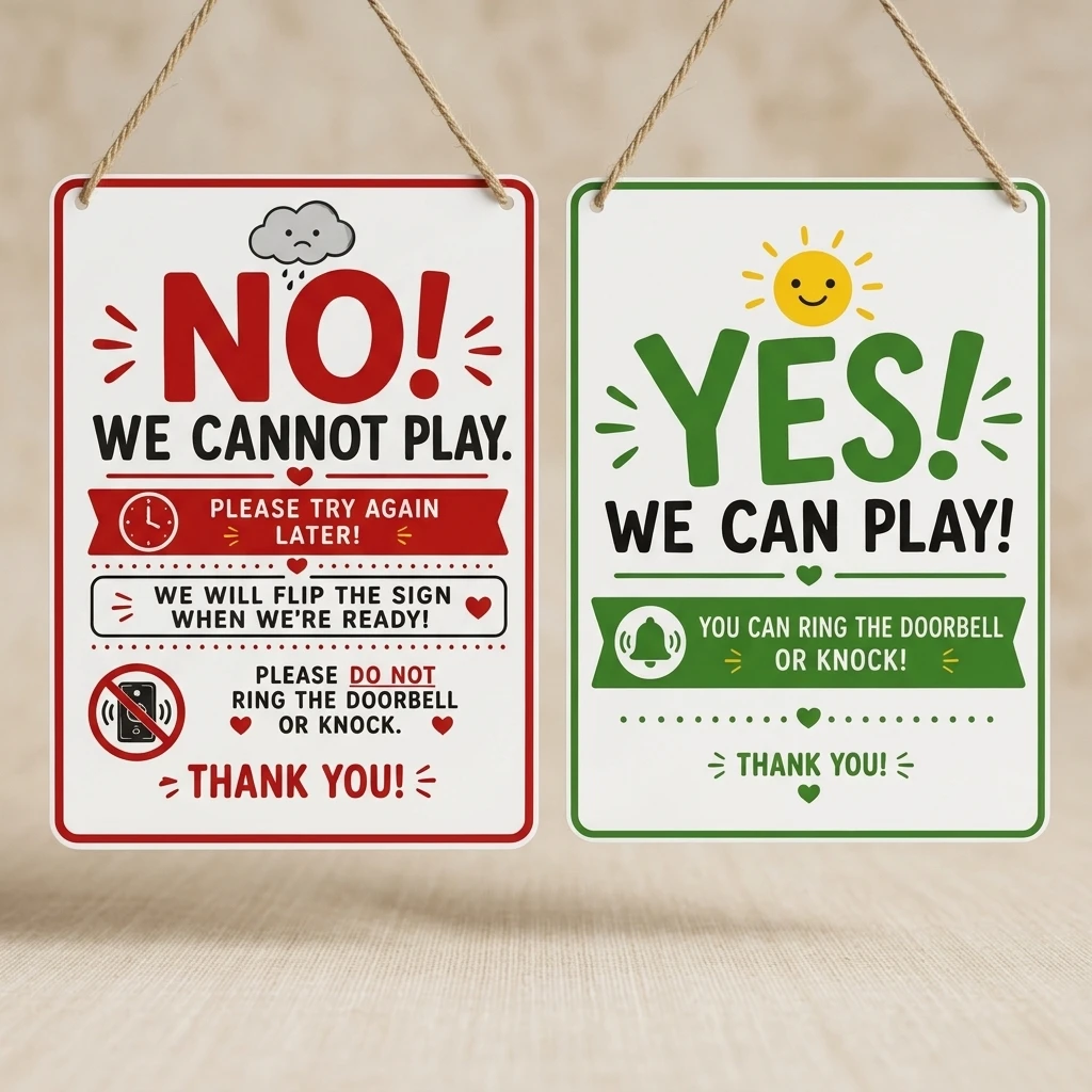 Kids Door Sign Reversible Hanging Privacy Indicator Metal Do Not Disturb Welcome Plaque for Bedroom Nursery Classroom Decor