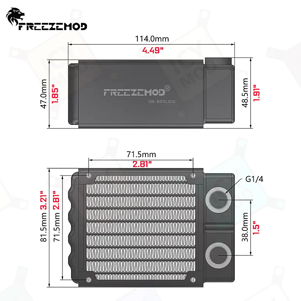 FREEZEMOD 8cm Dual Heat Sink Aluminum Water Cooling Mini Radiator with 16 Channels G1/4' Thread Using 80mm Fan PC MOD SR-80SLG14