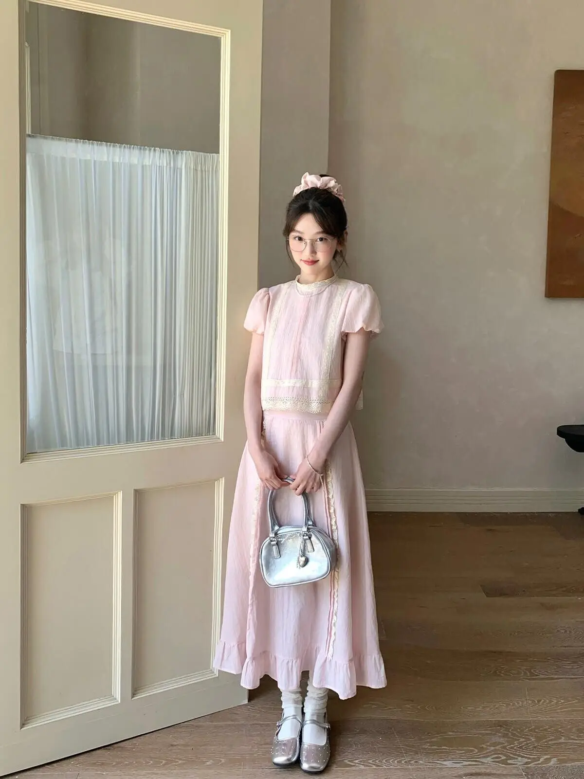 

Unique Sweet Style Two-Piece Set Women's Summer 2026 Bubble Sleeve Top High Waist Skirt Breathable Casual Fashion Ensemble