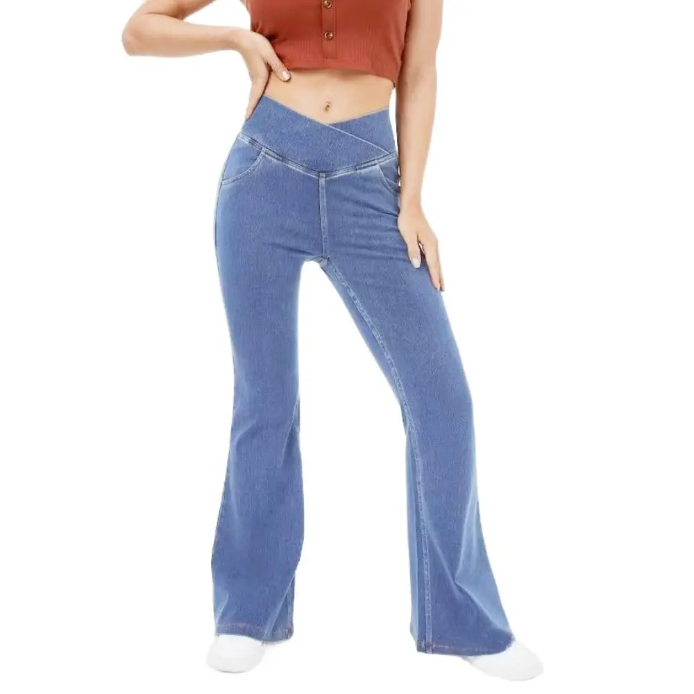 High Street High Waist Stretch Flare Jeans Comfortable Lift The Hip Goth Denim Pant Pull in Belly High Waist Flared Jeans