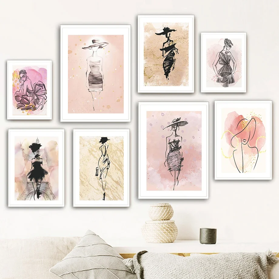 الحديثة المألوف امرأة خط الفن بسيط المائية بساطتها موضة الرسم على لوحات القماش الجدارية الشمال المشارك غرفة ديكور