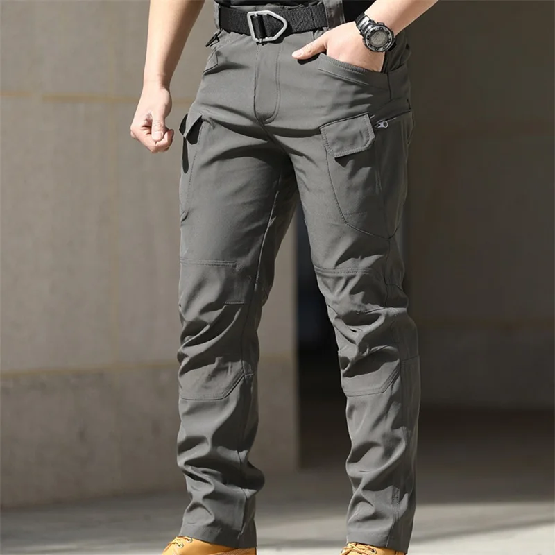 Men Cargo Pants Solid Color Multi-Pockets Waterproof Trousers Fall Casual Jogger Pants Sweatpants