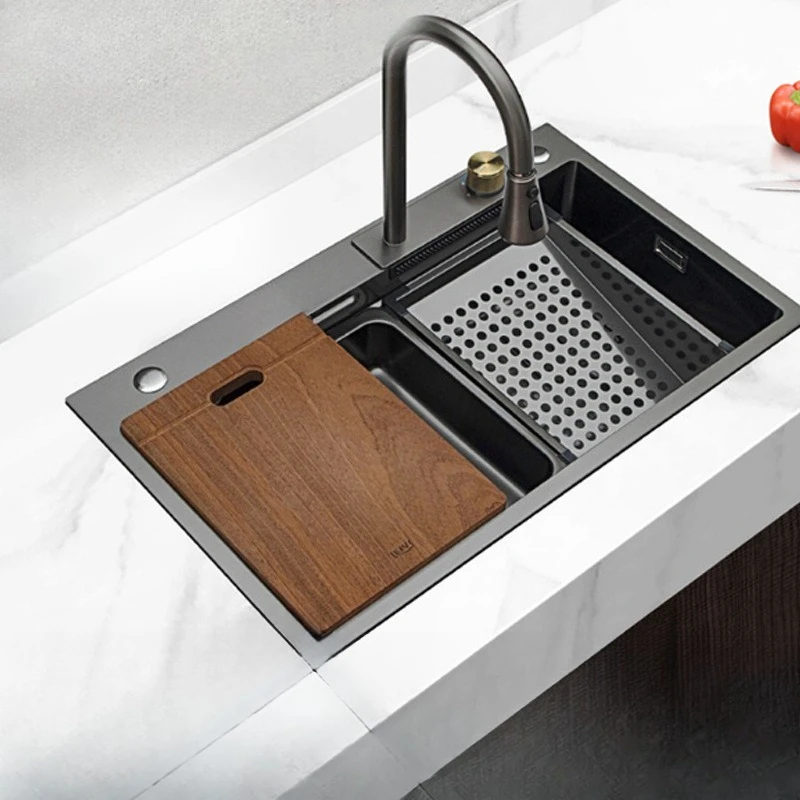 

Nano vegetable basin 304 stainless steel sink waterfall faucet cup washer sink Internet celebrity large single slot