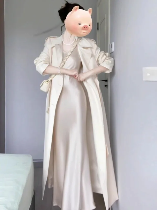 

Корейский стиль: Свободное длинное пальто, элегантная верхняя одежда, весна 2026, новинка, модная повседневная женская ветровка с длинным рукавом