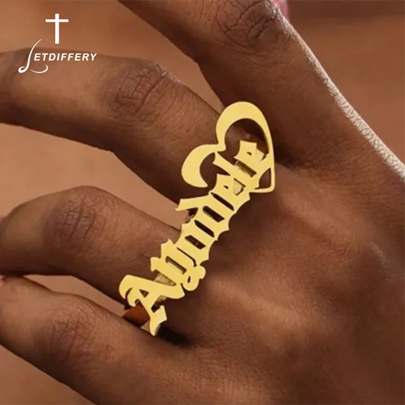 Letdiffery Customized Double Name Ring for Women Men Personalized Large 2 Finger Adjustable Open Ring Couple Jewelry Party Gifts