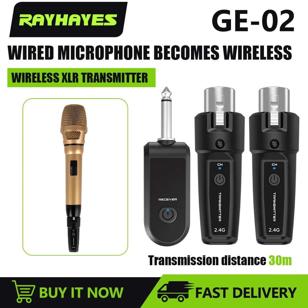 RAYHAYES GE-02 UHF Wireless Mikrofon Konverter Adapter XLR Sender für dynamisches Mikrofon Gitarre Audio Mixer PA System
