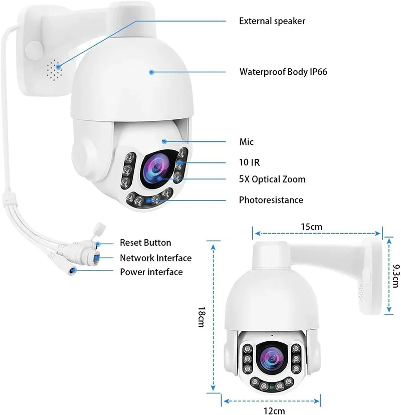 Wholesale 2.5inch HD 5mp 4k Ptz Ip Camera 5 X Optical Zoom Cctv Camera POE Supply ,60m IR Night Vision , Human Detection