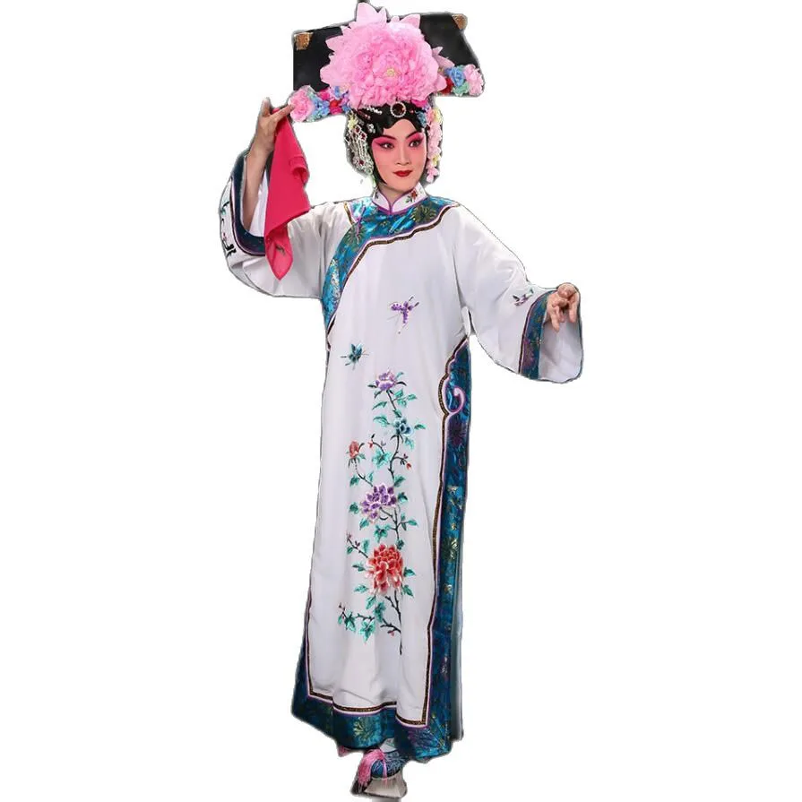 Chinese Qing Dynasty Princess Formal Dress Embroidery Peony Design Robe Beijing Peking Drama Stage Wear Ancient Costumes